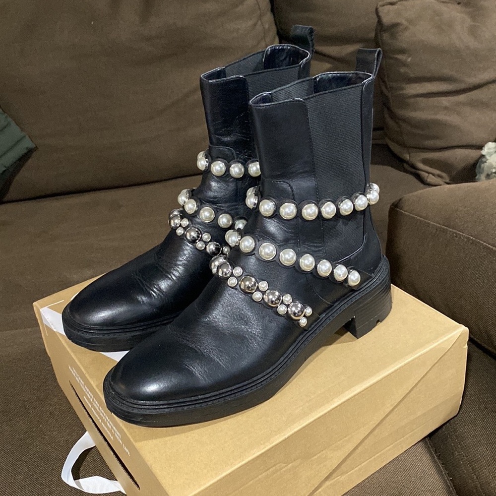 Zara Faux Pearl Ankle Boots